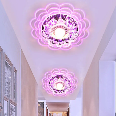 Contemporary Led Flush Mount Crystal Glass Ceiling Fixture - Stainless - Steel Warm/White/Multi