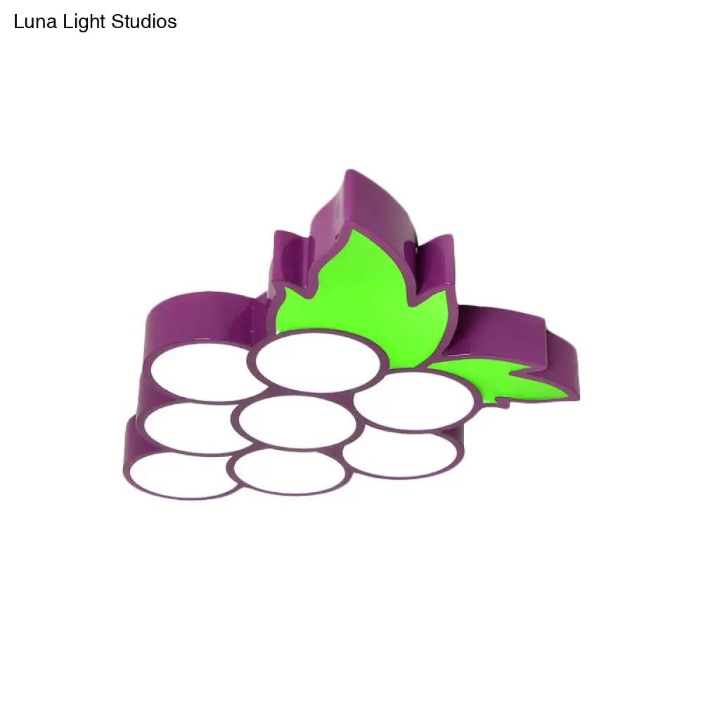 Contemporary Led Flush Mount Light Fixture With Acrylic Shade - White Grape/Banana/Apple Theme