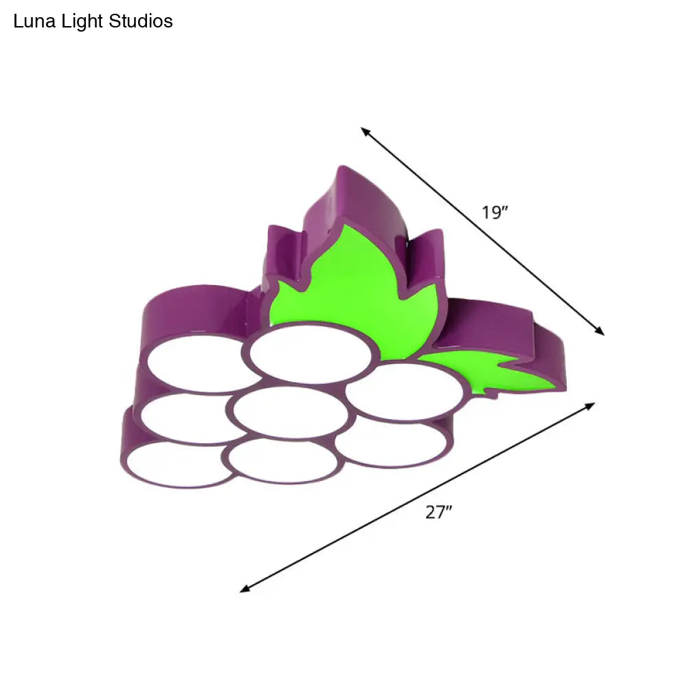 Contemporary Led Flush Mount Light Fixture With Acrylic Shade - White Grape/Banana/Apple Theme