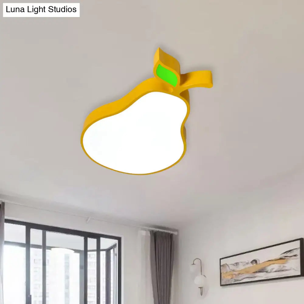 Contemporary Led Flush Mount Light Fixture With Acrylic Shade - White Grape/Banana/Apple Theme
