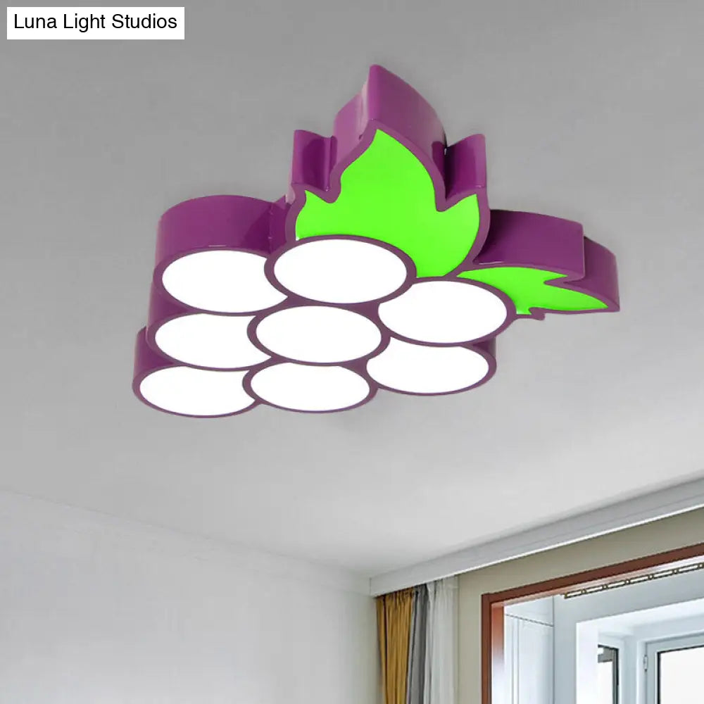 Contemporary Led Flush Mount Light Fixture With Acrylic Shade - White Grape/Banana/Apple Theme / B