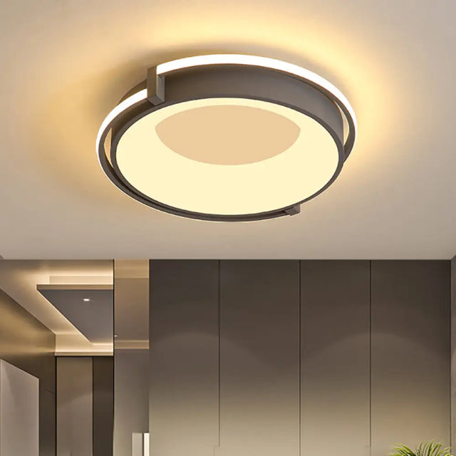 Contemporary Led Flush Mount Light With Black/Grey Ring And Acrylic Shade In White/Warm/Neutral -
