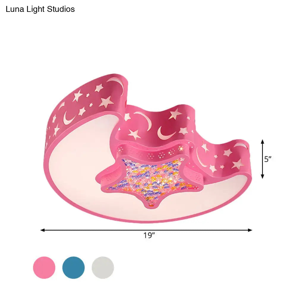Contemporary Led Flush Pendant Light For Bedroom - Ceiling Mounted Fixture With Moon And Star Design