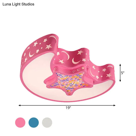 Contemporary Led Flush Pendant Light For Bedroom - Ceiling Mounted Fixture With Moon And Star Design