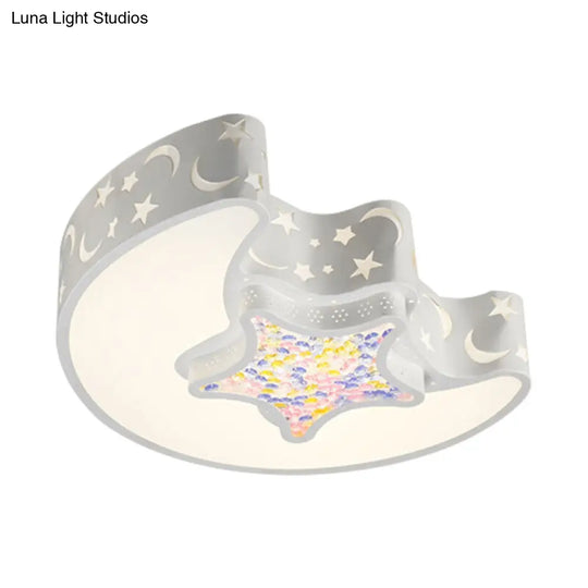 Contemporary Led Flush Pendant Light For Bedroom - Ceiling Mounted Fixture With Moon And Star Design