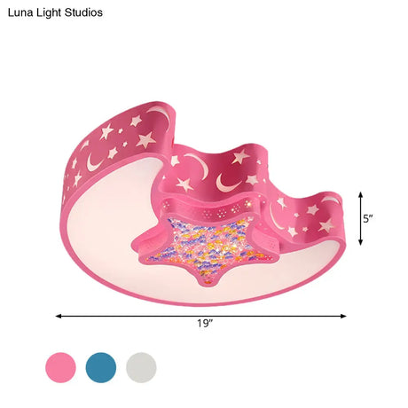 Contemporary Led Flush Pendant Light For Bedroom - Ceiling Mounted Fixture With Moon And Star