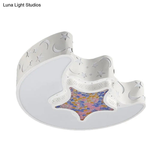 Contemporary Led Flush Pendant Light For Bedroom - Ceiling Mounted Fixture With Moon And Star Design