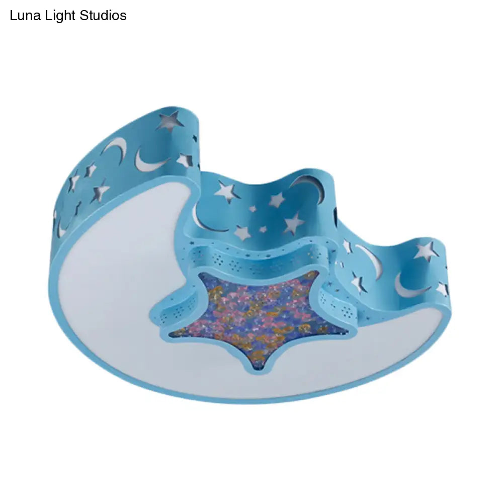 Contemporary Led Flush Pendant Light For Bedroom - Ceiling Mounted Fixture With Moon And Star
