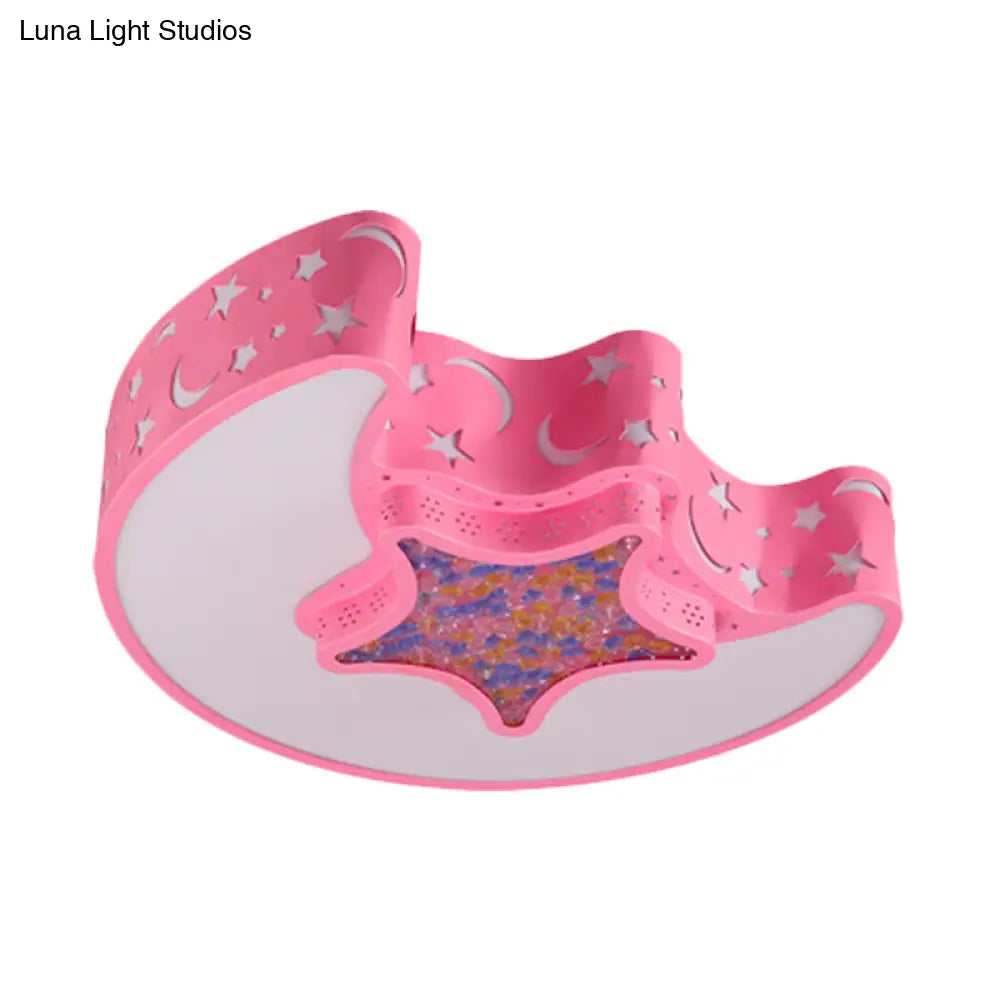 Contemporary Led Flush Pendant Light For Bedroom - Ceiling Mounted Fixture With Moon And Star Design
