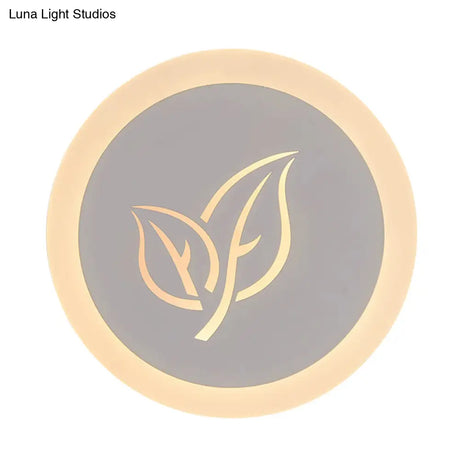 Contemporary Led Flush Wall Sconce In White With Leaf Pattern - Modern Circle Design
