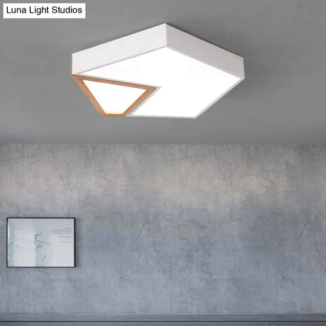 Contemporary Led Flushmount Ceiling Light - White/Green Pentagon Design With Warm Glow