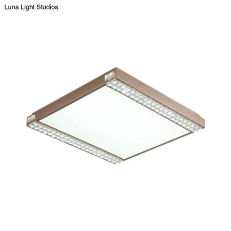 Contemporary Led Flushmount Light With Crystal Bead Deco Gold/Coffee Square Metal Ceiling Mount