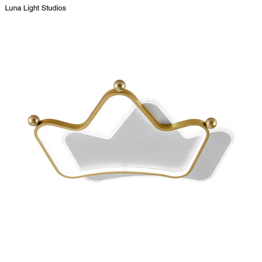 Contemporary Led Gold Flush Mount Ceiling Light With Overlapped Crown And Metallic Finish