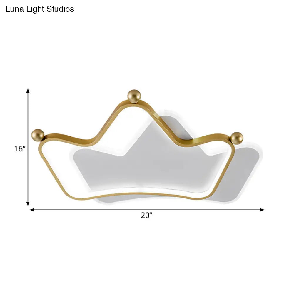 Contemporary Led Gold Flush Mount Ceiling Light With Overlapped Crown And Metallic Finish