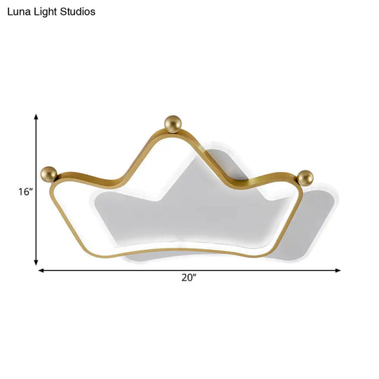 Contemporary Led Gold Flush Mount Ceiling Light With Overlapped Crown And Metallic Finish