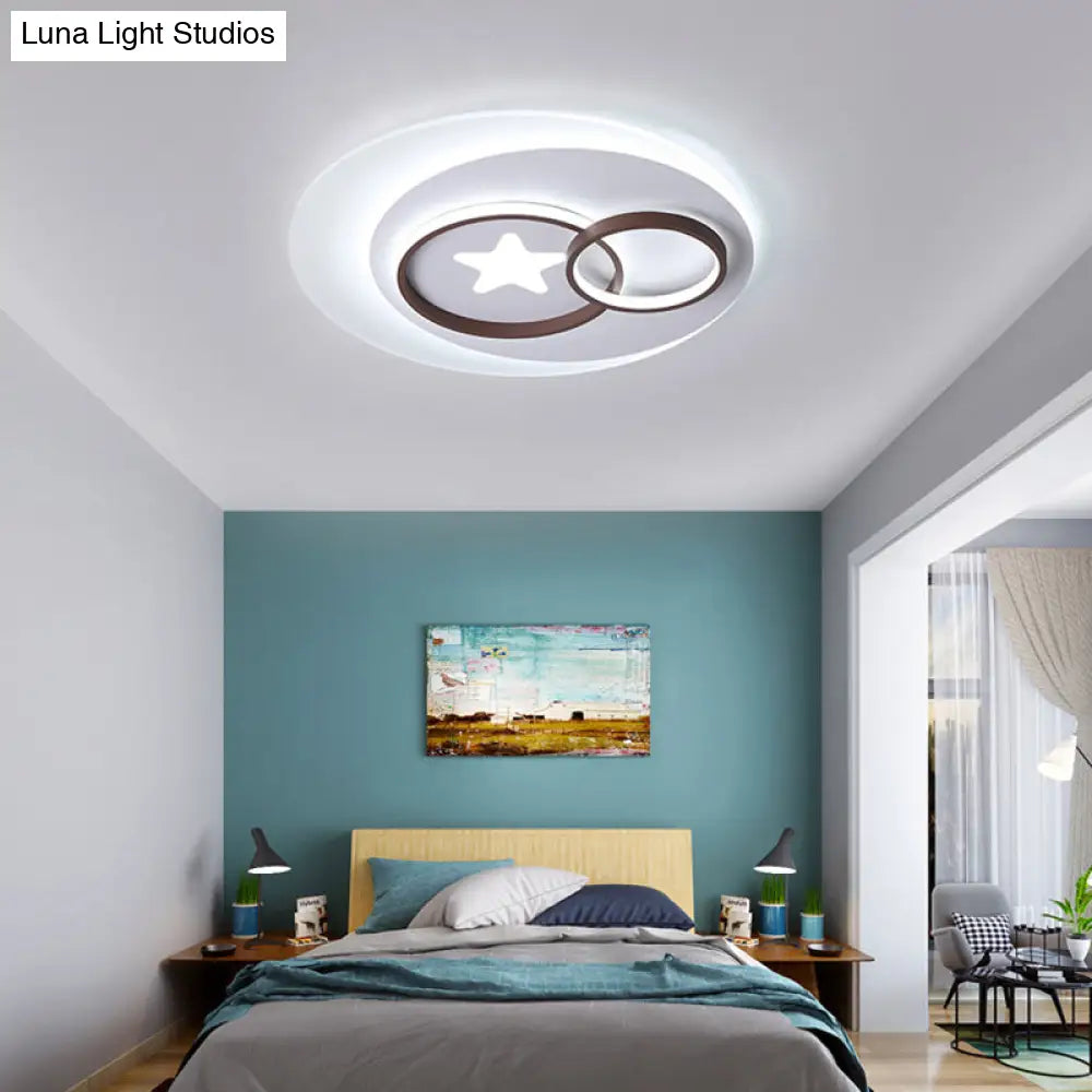 Contemporary Led Indoor Flush Lamp - White Circles Mount Lighting With Star Design Warm/White
