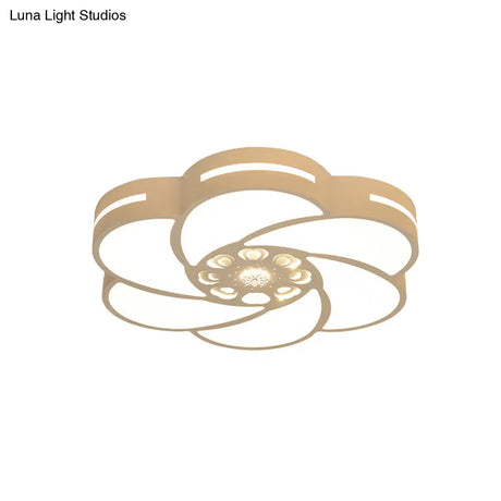 Contemporary Led Iron Flush Mount Ceiling Lamp With Spiral Flower Design - White