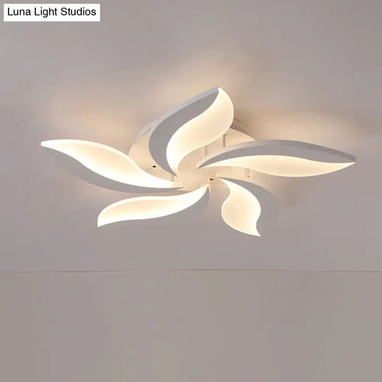 Contemporary Led Leaf Shaped Flushmount Lighting With Acrylic Diffuser - 3/12/15 Lights White