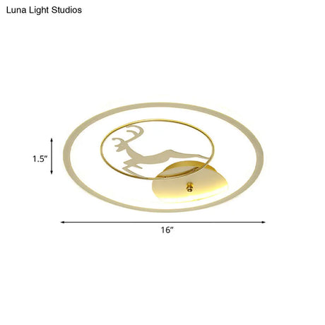 Contemporary Led Metal Ceiling Mount Fixture With Gold Round Flush Light And Elk Pattern Sizes:
