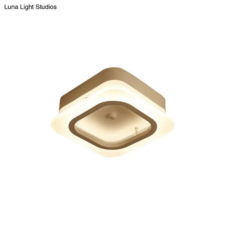 Contemporary Led Metal Ceiling Mount Light - White Square Flush Fixture Warm Illumination