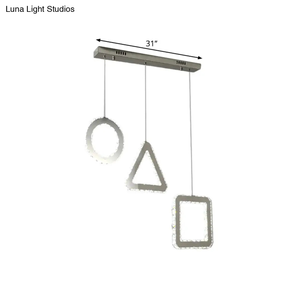 Contemporary Led Pendant Lighting With Clear Crystals And Stainless-Steel Finish