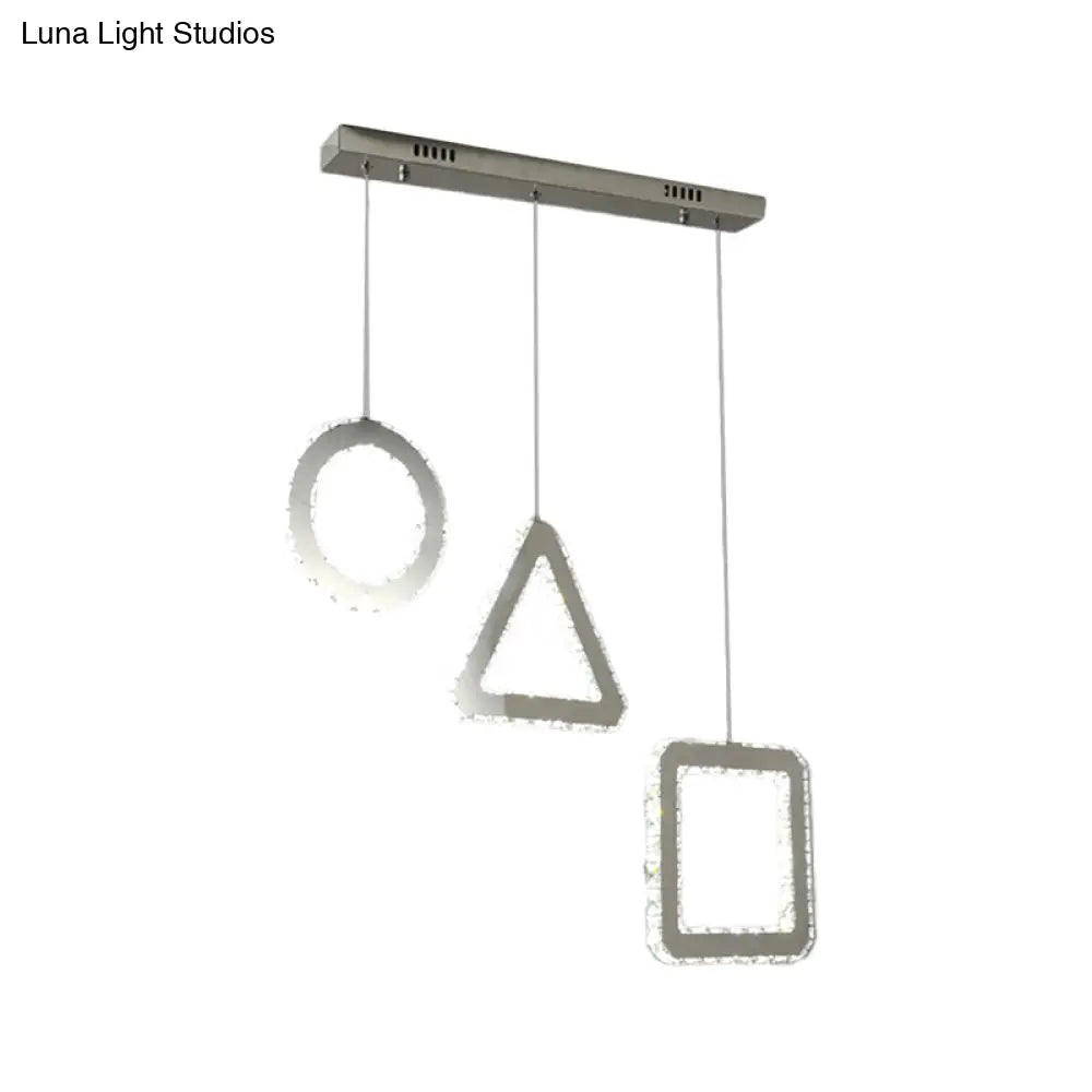 Contemporary Led Pendant Lighting With Clear Crystals And Stainless-Steel Geometric Design