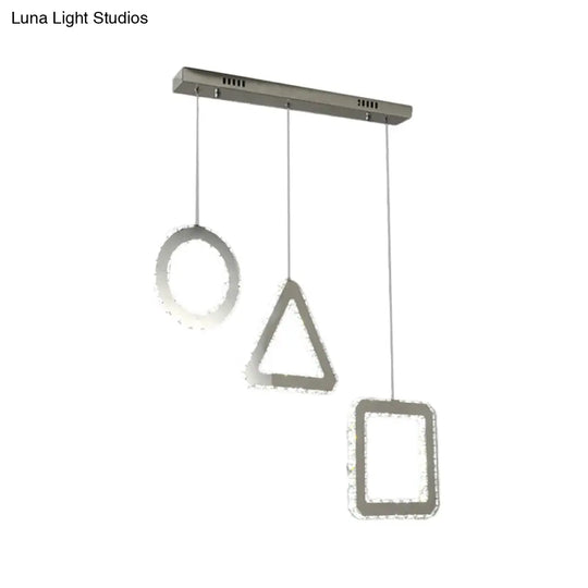 Contemporary Led Pendant Lighting With Clear Crystals And Stainless-Steel Geometric Design
