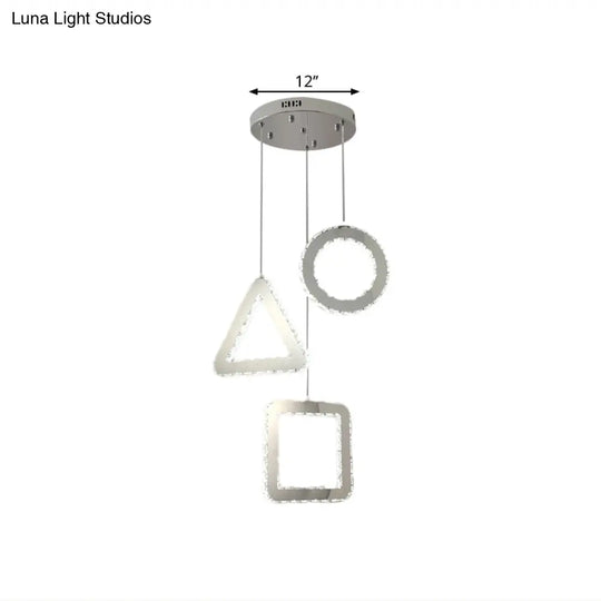 Contemporary Led Pendant Lighting With Clear Crystals And Stainless-Steel Geometric Design