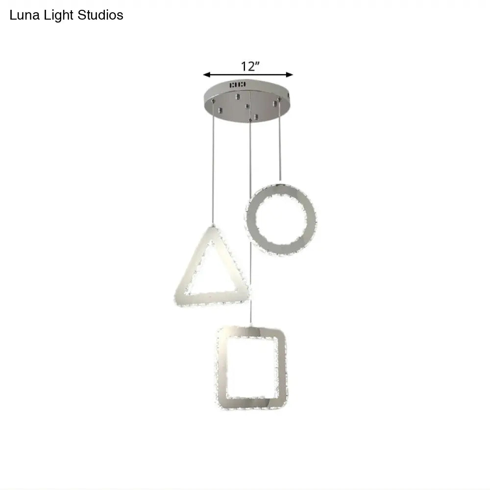 Contemporary Led Pendant Lighting With Clear Crystals And Stainless-Steel Finish