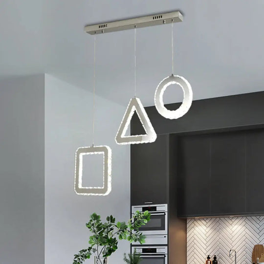 Contemporary Led Pendant Lighting With Clear Crystals And Stainless-Steel Geometric Design