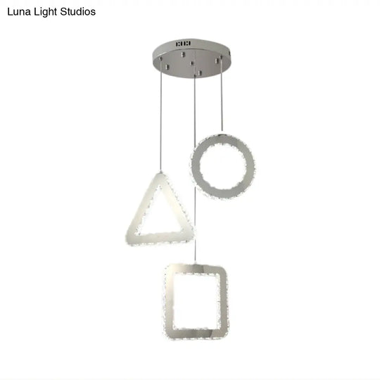 Contemporary Led Pendant Lighting With Clear Crystals And Stainless-Steel Geometric Design
