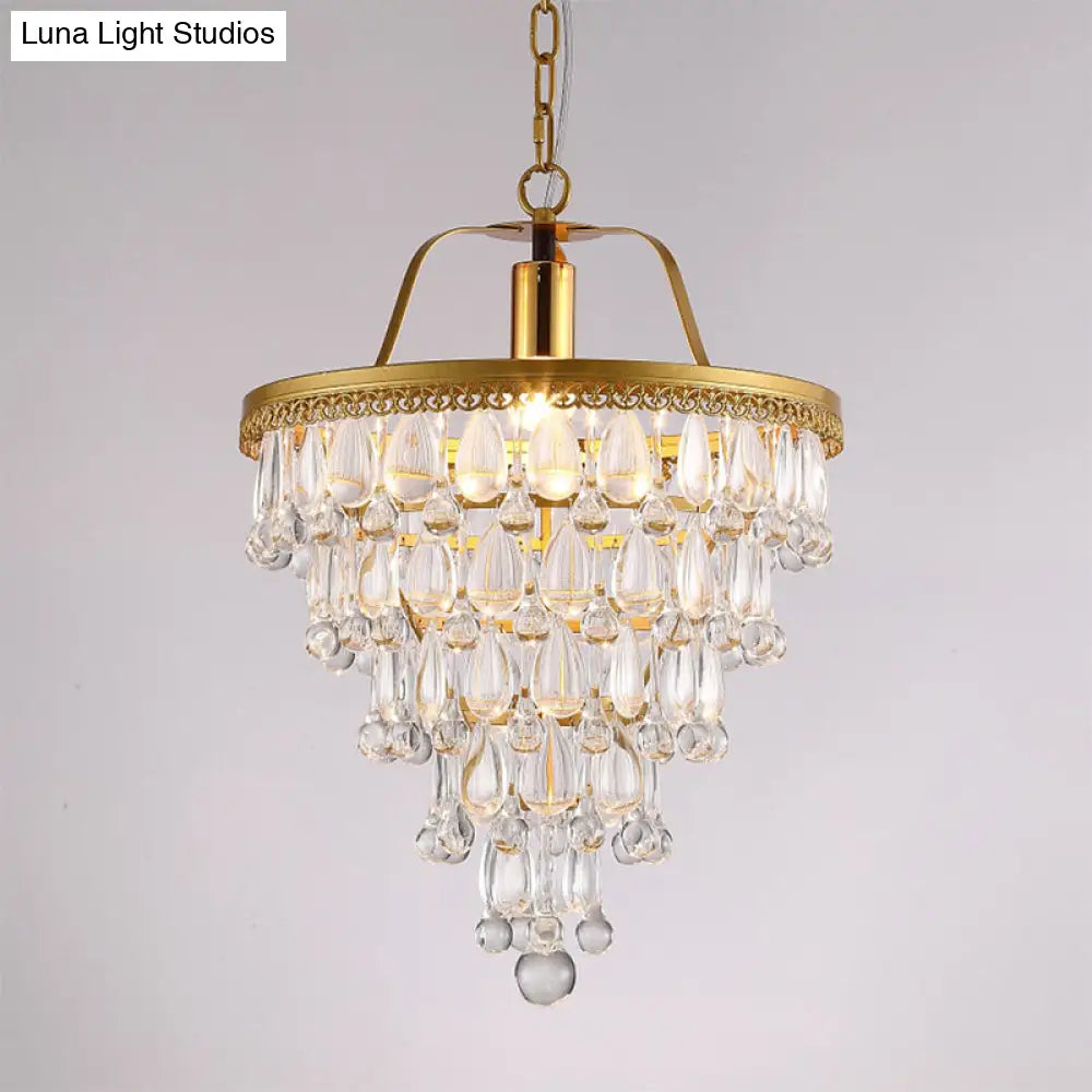 Contemporary Led Pendant With Crystal Teardrop & Gold Trim - Dining Table Lighting