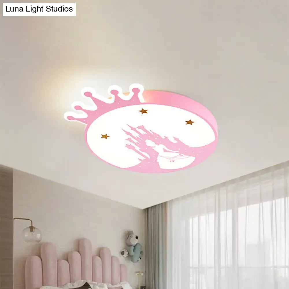 Contemporary Led Pink Acrylic Round Ceiling Light With Princess Pattern
