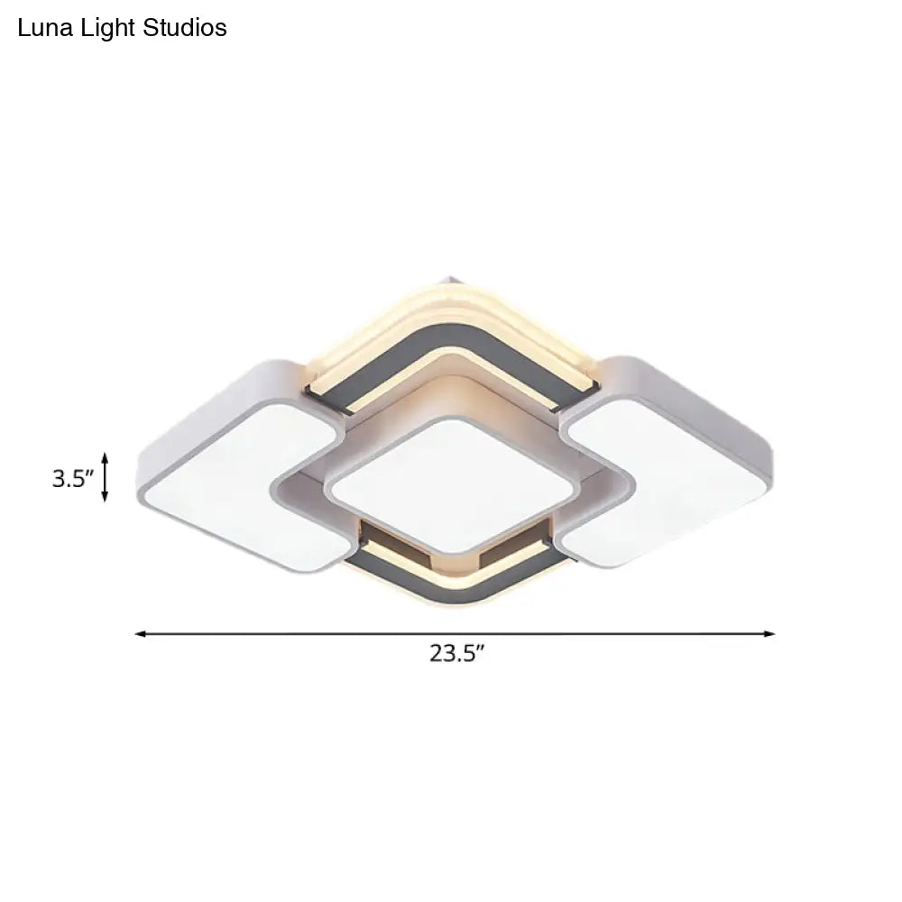 Contemporary Led Rhombus Metal Flush Mount Ceiling Lamp For Bedroom - Black - White Design