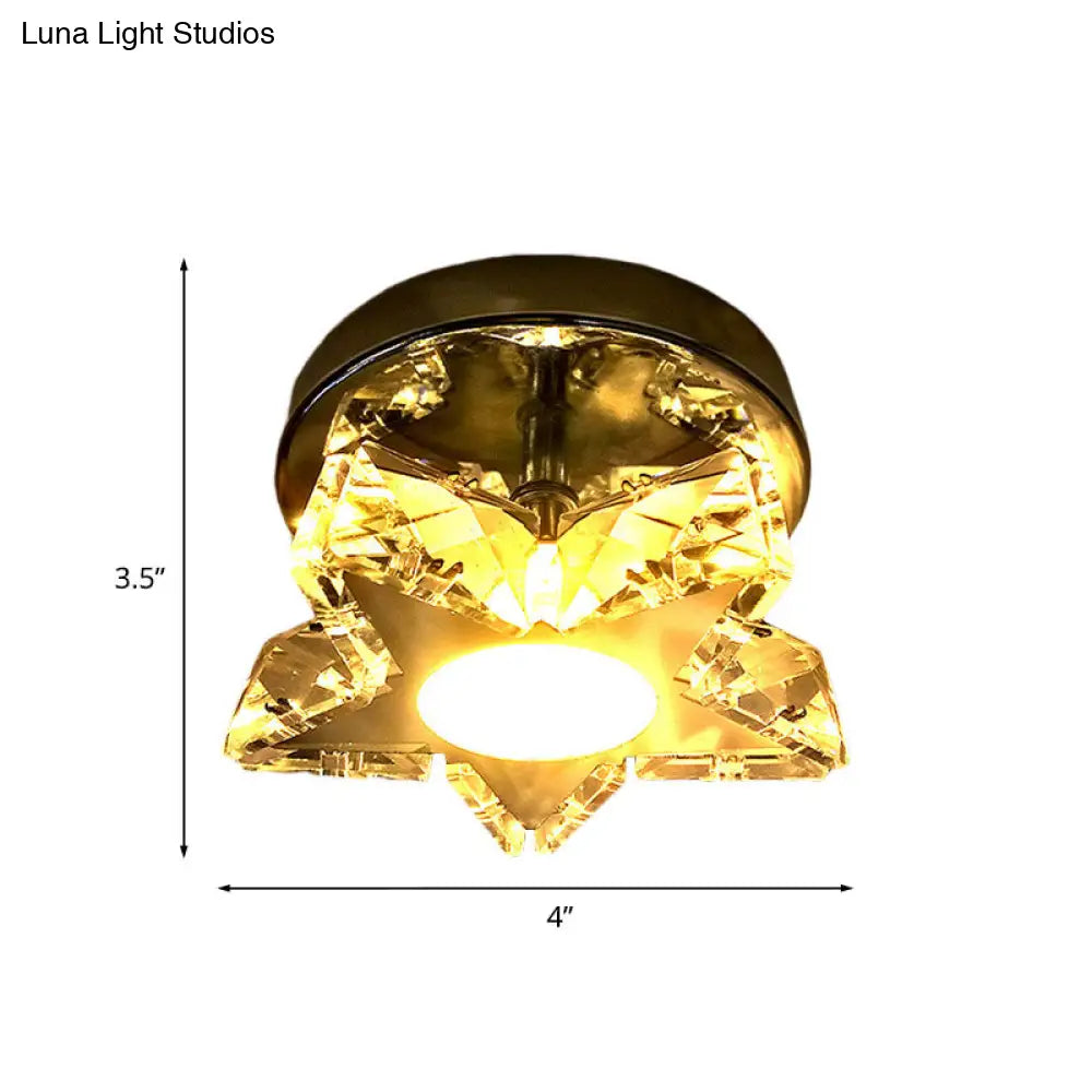 Contemporary Led Star Shaped Ceiling Mounted Fixture - Clear Crystal Nickel Warm/White Light