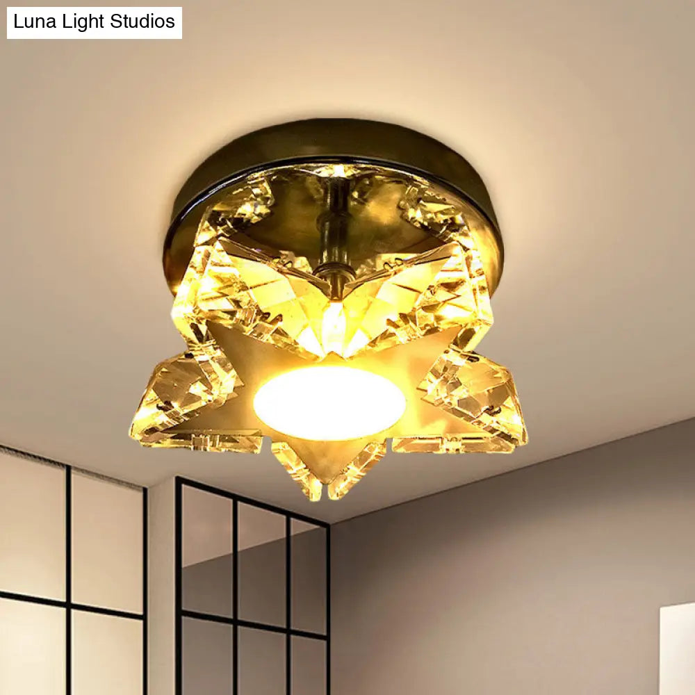 Contemporary Led Star Shaped Ceiling Mounted Fixture - Clear Crystal Nickel Warm/White Light