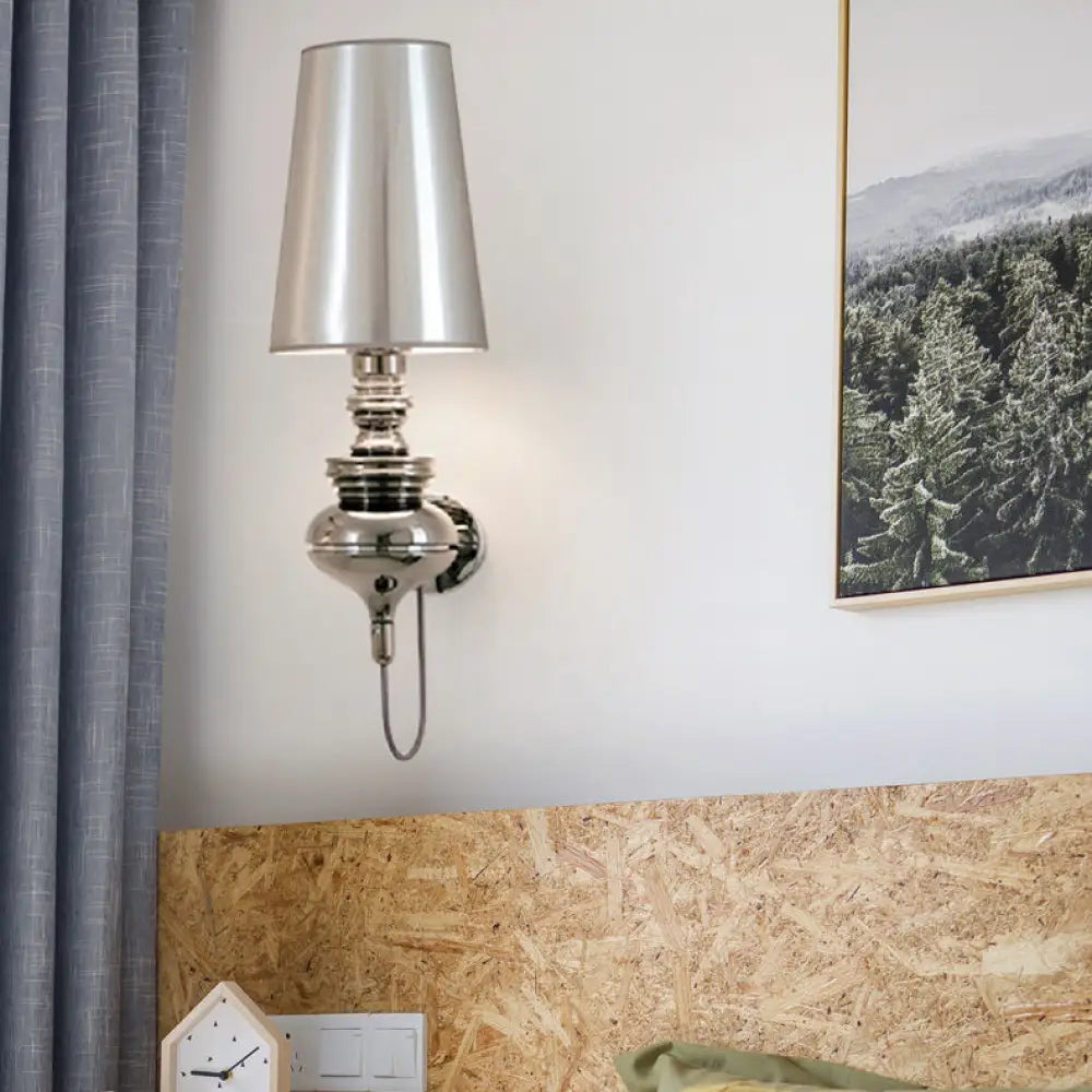 Contemporary Led Tapered Wall Sconce Light 6/8/10 Dia Fabric White/Black/Silver Silver / 6