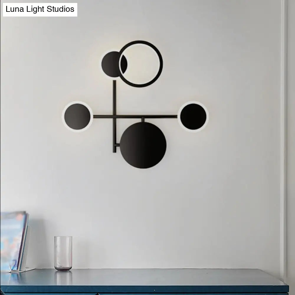 Contemporary Led Wall Sconce In Metallic Round Design - Black 2/3/4 Lights