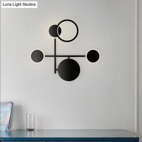 Contemporary Led Wall Sconce In Metallic Round Design - Black 2/3/4 Lights