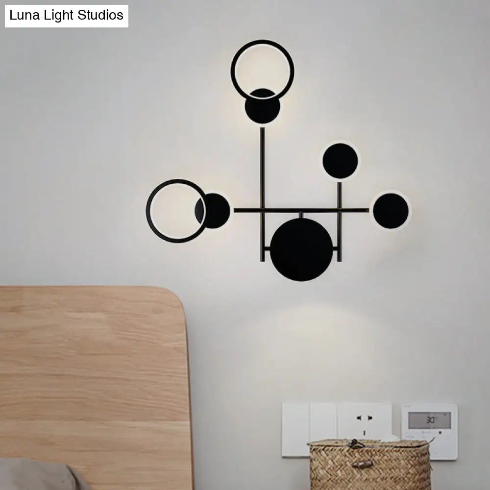 Contemporary Led Wall Sconce In Metallic Round Design - Black 2/3/4 Lights