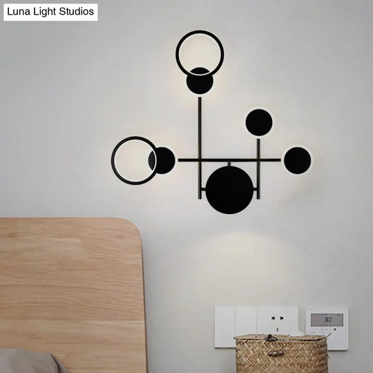 Contemporary Led Wall Sconce In Metallic Round Design - Black 2/3/4 Lights