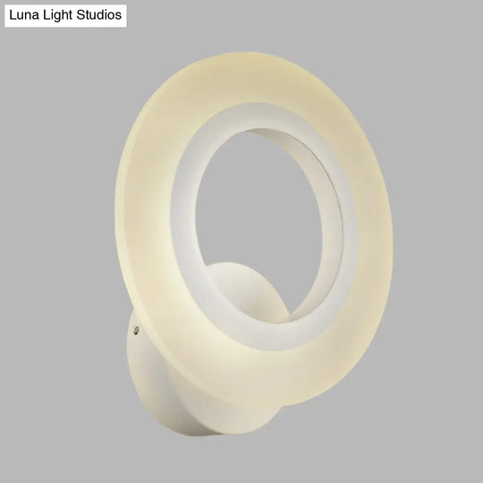 Contemporary Led Wall Sconce Lamp - White Ring Design With Acrylic Shade Warm/White Light