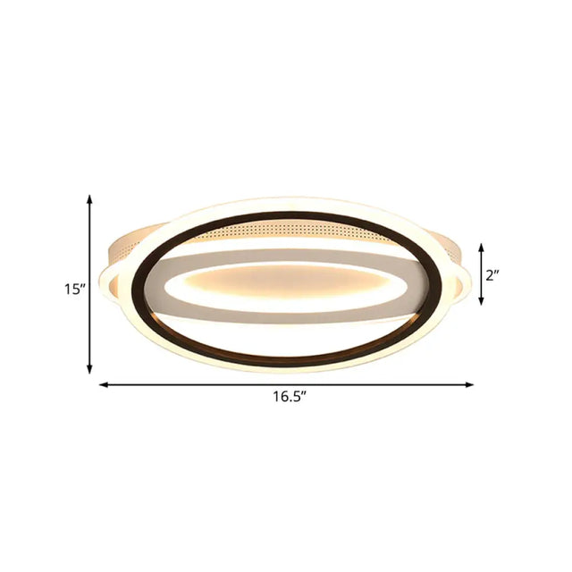 Contemporary Led White Ceiling Lamp - Elliptical Metal Flush Light White/Warm 16.5/19.5/23.5 Wide