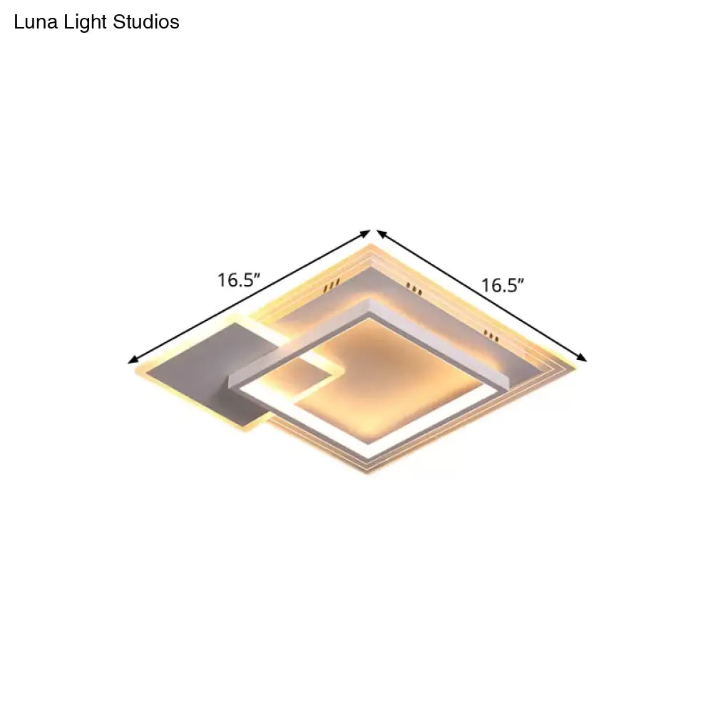 Contemporary Led White Ceiling Light With Warm/White - Metal Square Flushmount 16.5’/20.5