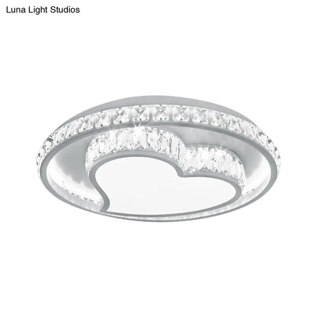 Contemporary Led White Ceiling Mount Fixture With Butterfly/Loving Heart Clear Crystal Blocks