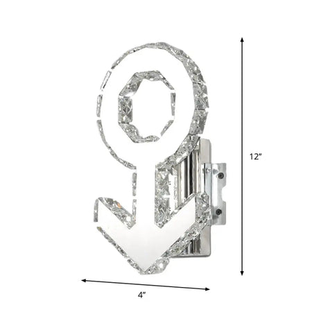 Contemporary Male Sign Wall Lamp - Crystal Block Led Hallway Lighting In Stainless Steel Warm/White