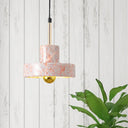 Contemporary Marble Drum Pendant Lamp - 1 Light Bedroom Ceiling Fixture (Black/White/Pink) Pink