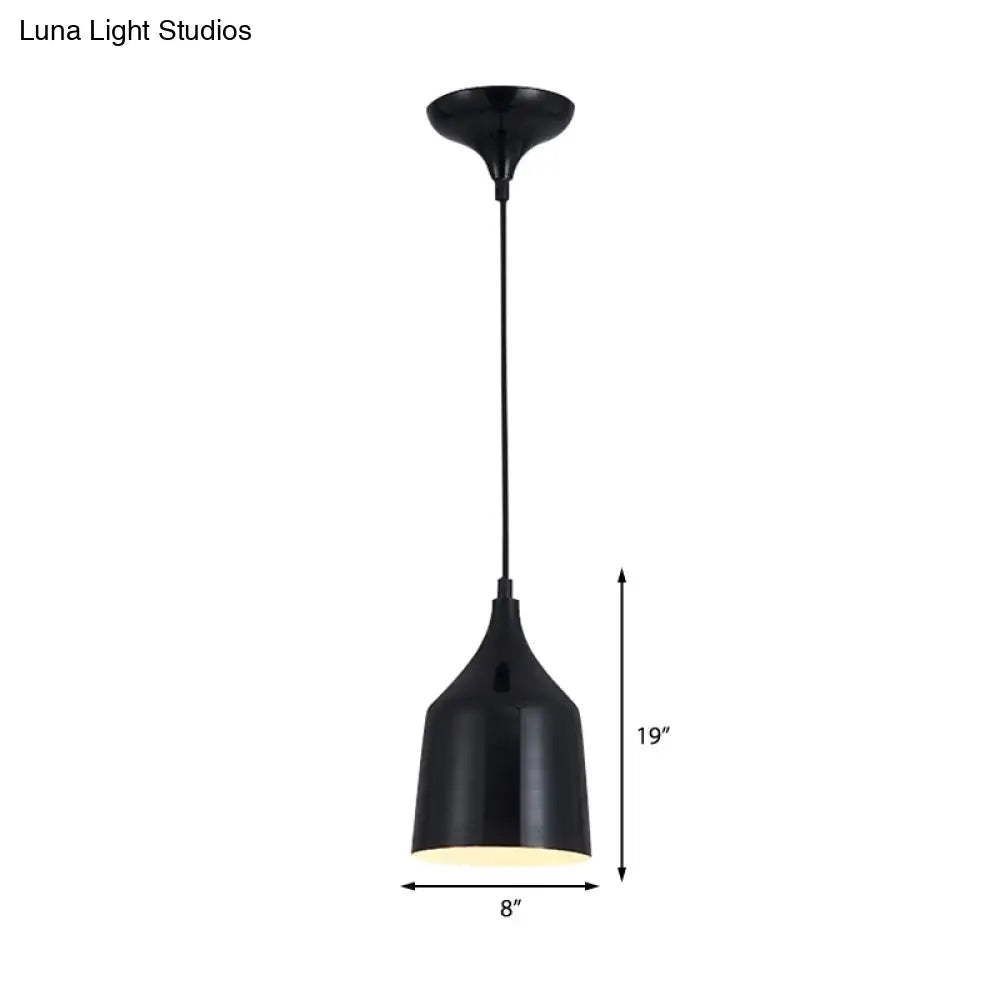 Contemporary Metal Bell Ceiling Hanging Light - Adjustable 1 Pendant In White/Black