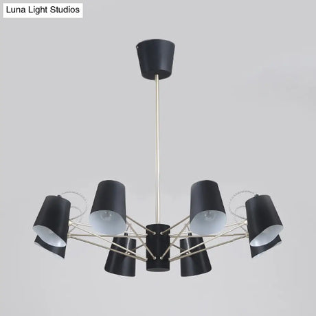 Contemporary Metal Black Chandelier Pendant Light - 3/6/8 Lights Bucket Fixture For Living Room