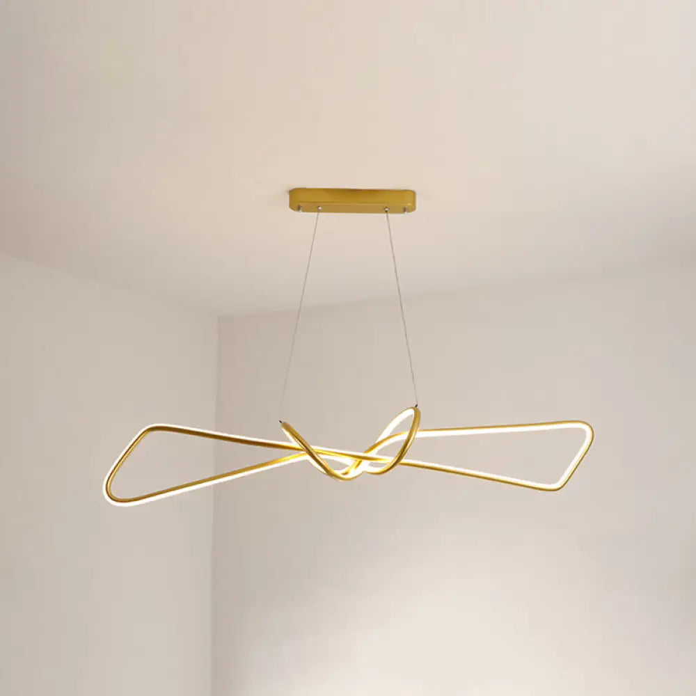 Contemporary Metal Dining Room Hanging Light Kit With Bowtie Led Island Lighting Gold / 32.5 Warm